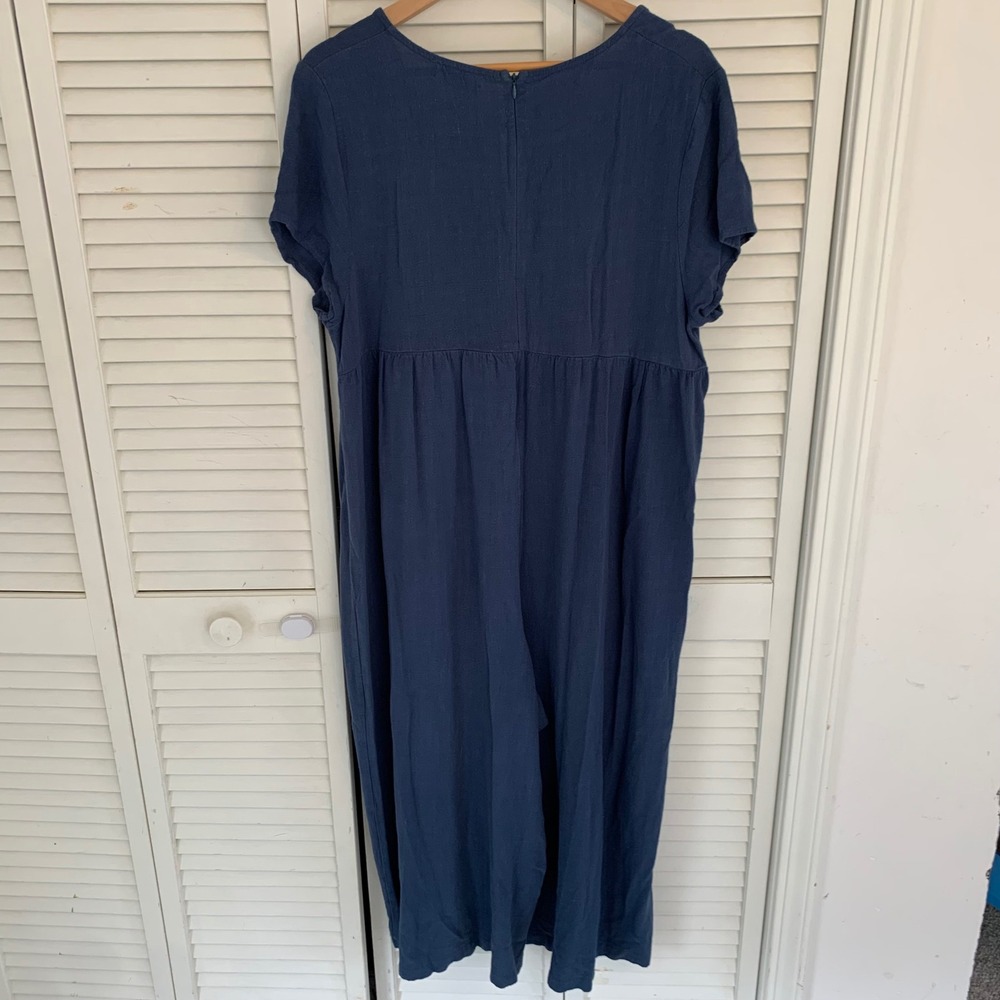 Natural Life Avery Jumpsuit Wide Leg Blue Rayon Linen Womens L Boho Short Sleeve - Picture 7 of 14